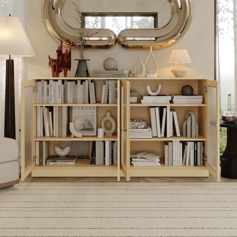 Palace Imports 100% Solid Wood 64" Sideboard with Frosted Glass Doors and Adjustable Shelves