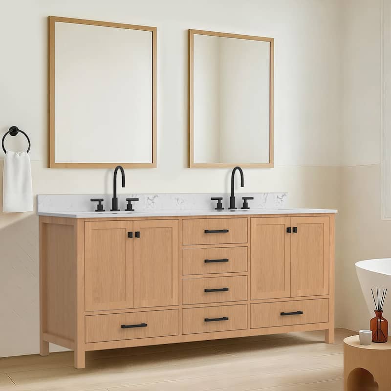 60 inch Solid Wood Freestanding Bath Vanity Engineered Countertop Undermount Rectangular Ceramic Sink - 72 inch