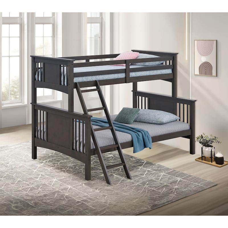 Twin-over-Full Wood Bunk Bed with Angled Ladder - Grey Mix