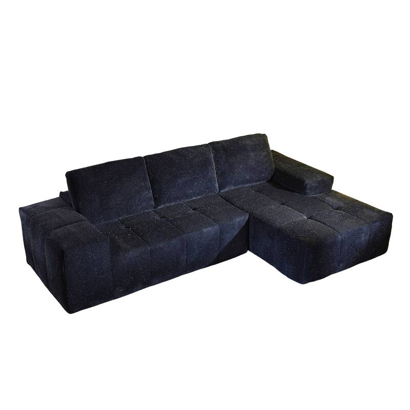 HOOOWOOO Modern Sparkly Velvet Fabric Chaise Sofa Couch