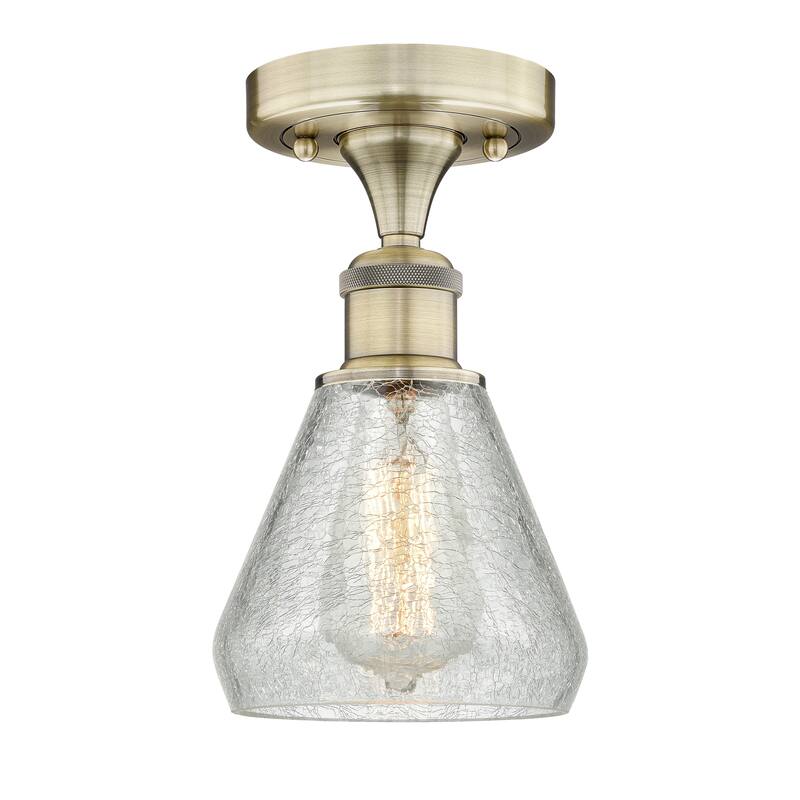 Innovations Lighting Edison Conesus - 1 Light 6" Semi-Flush Mount - Antique Brass/Clear Crackle