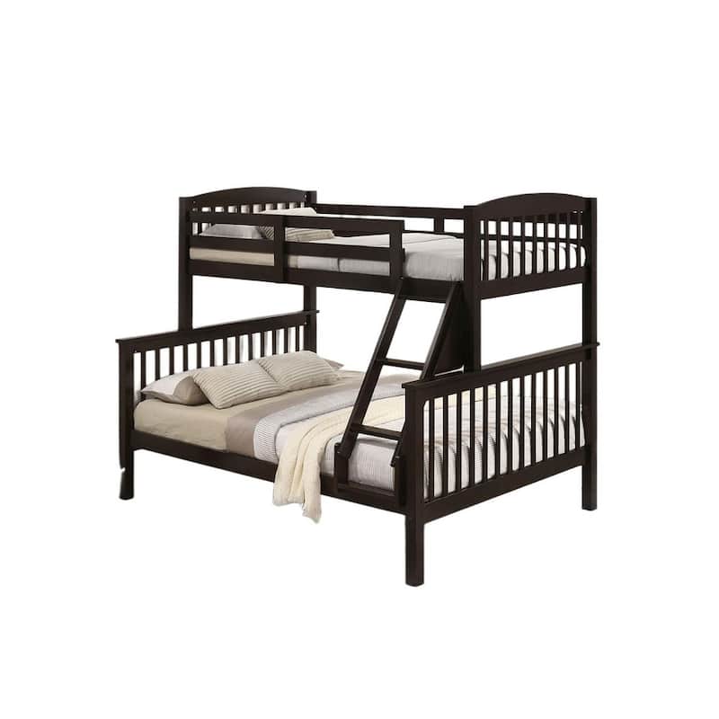 Walnut Twin Over Twin Bunk Bed with Angled Ladder and Slat Design