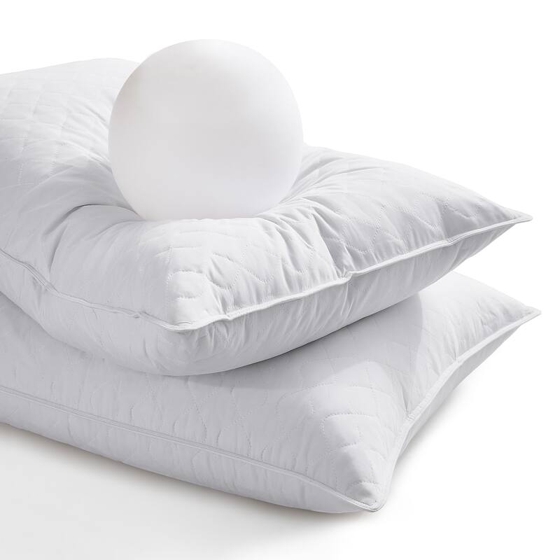 Medium Goose Feather Down Pillow with Quilted Cotton Cover Set of 2 - White