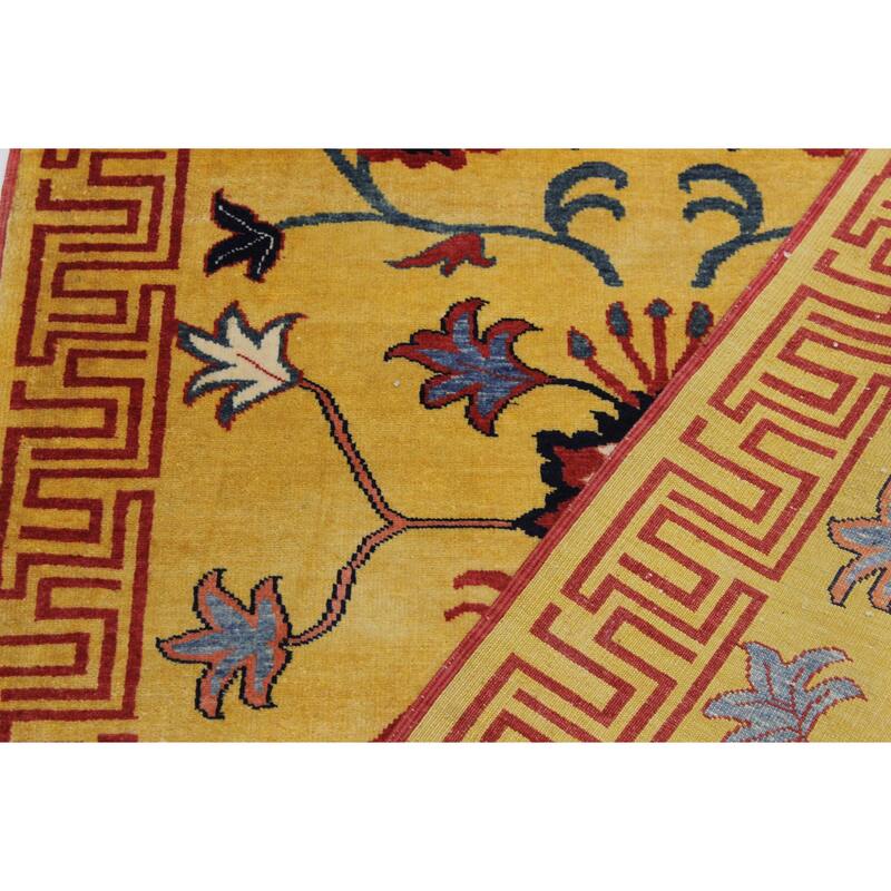 Southwestern Super Kazak Enzo Gold/Red Hand Knotted Wool Runner - 2'11'' x 10'1''