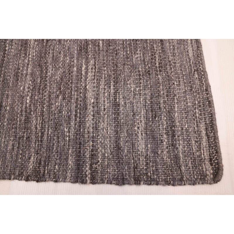 ECARPETGALLERY Flat-Weave Nevada Dark Grey Wool Kilim - 7'8 x 10'3