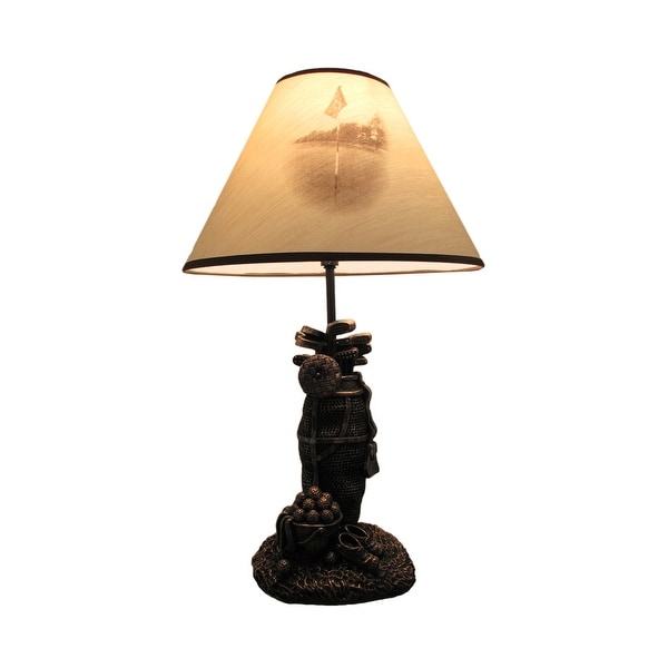 Golf Lovers Tee Light Golf Bag Table Lamp w/Decorative Shade - 20 X 8 X 7 inches