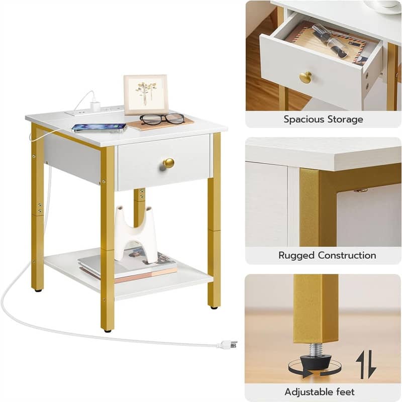 ightstand with Charging Station End Table with Storage Drawer