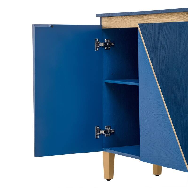 Retro 60" Buffet Cabinet with Storage, Vintage Sideboard with Dimensional Effect 4-Door