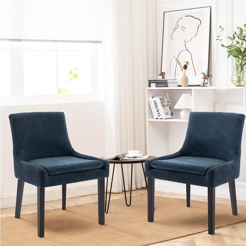 Upholstered Corduroy Accent Side Leisure Chairs with Soild Wood Legs - SET OF 2 - Blue