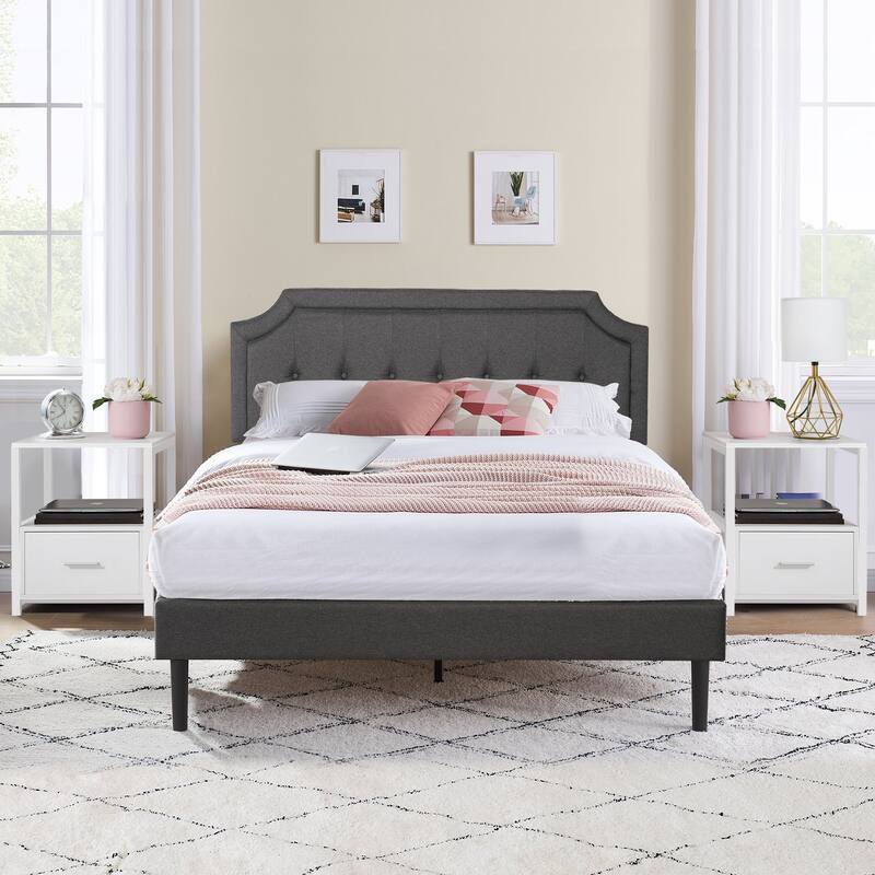 VECELO 3-Pieces Modern Upholstered Bed with Height Adjustable Headboard and Nightstands Sets - White - Queen