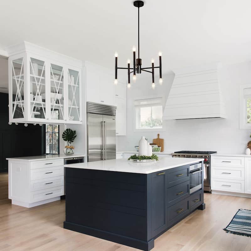 10 - Light Modern candle Chandelier with Adjustable Height, Sleek Linear Design for Dining Room, Living Room