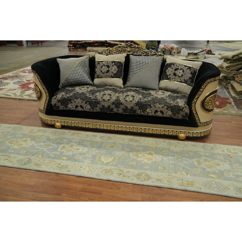 Vegetable Dye Wool Oushak Turkish Runner Rug, Floral Geometric - 11' 10'' X 2' 10''