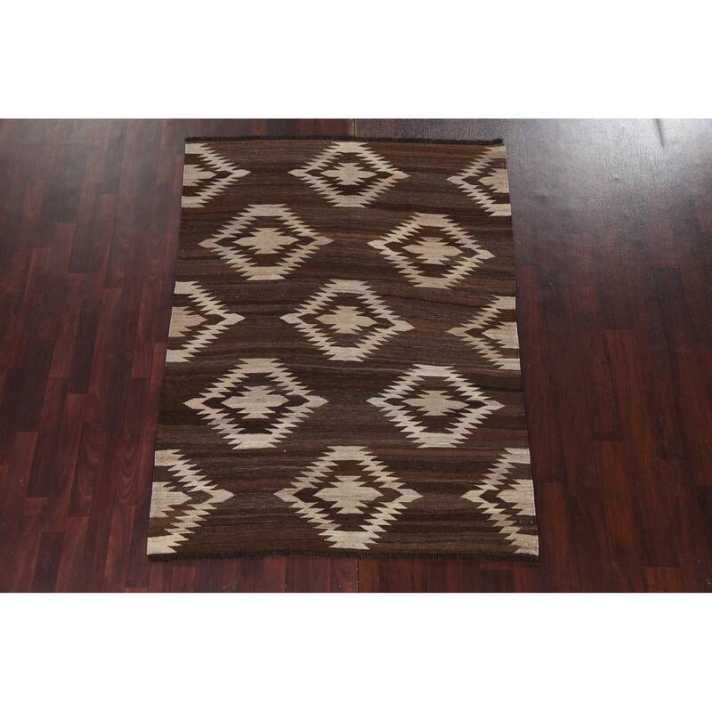 Natural Dye Geometric Tribal Kilim Oriental Wool Area Rug Flat-weave - 4'11" x 6'5"