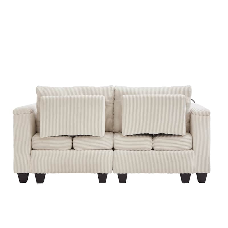 Roomfitters Convertible Corduroy Loveseat Sofa Bed with USB Ports, Cup Holders, Phone Slot and Storage for Living Room