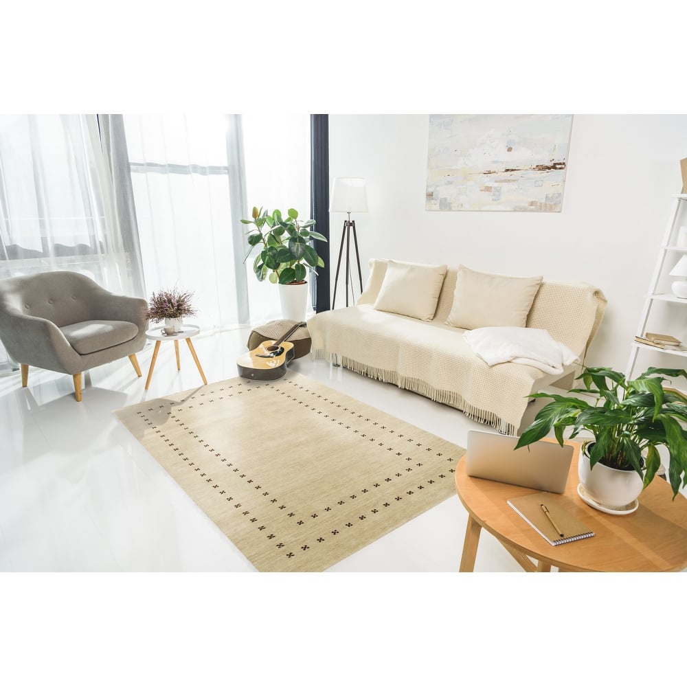 Home Decor EORC Handmade Wool Lori Baft Rug, Beige Luxurious & Timeless Area Rug for Adding Sophistication and Comfort to Your