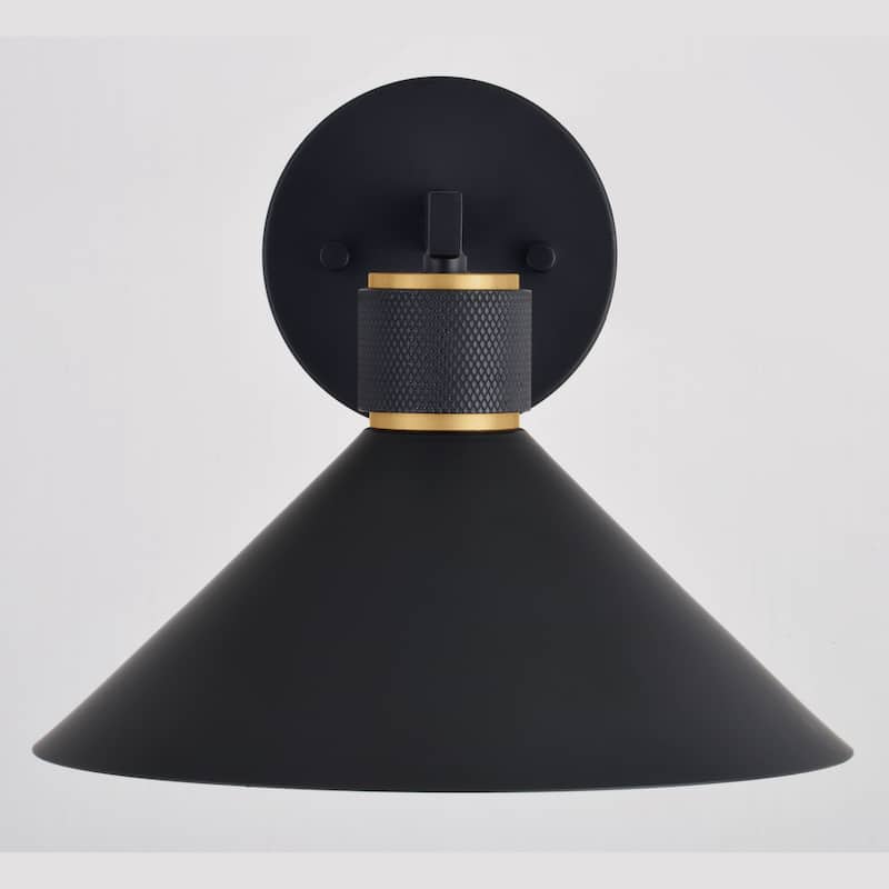 Dunbar 1 Light Matte Black and Gold Contemporary Outdoor Wall Sconce Metal Shade