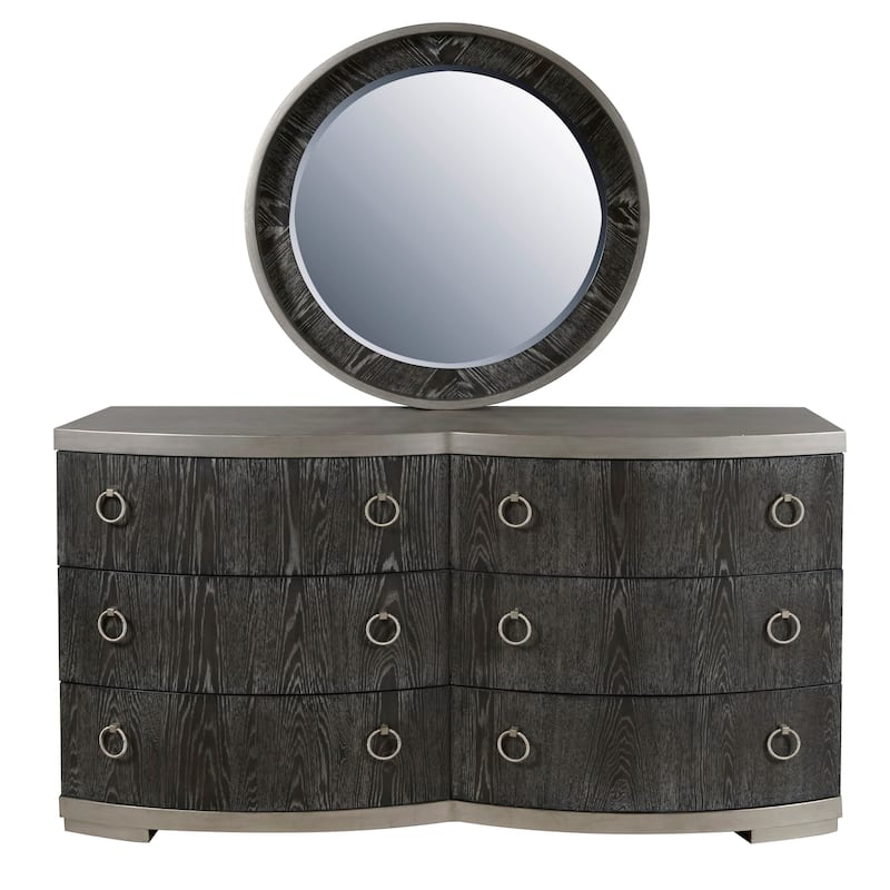 Eve Round Beveled Mirror - Black/Silver - 40"W x 3"H x 40"D