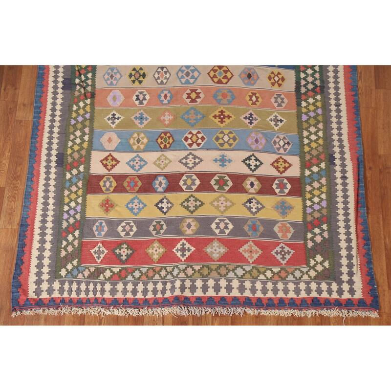 Vegetable Dye Tribal Kilim Qashqai Persian Rug Antique Wool Carpet - 5'1"x 9'7"