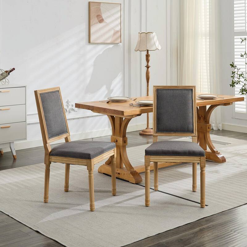 Set of 2 French Louis Dining Chairs with Square Backrest and Exquisitely Carved Solid Wood Frame