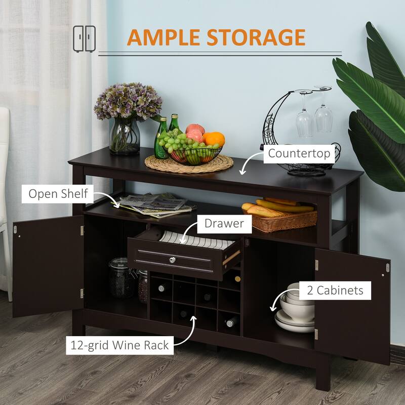 Multifunctional Sideboard Coffee Bar Buffet Cabinet with 12-Bottle Wine Rack & Adjustable Shelves