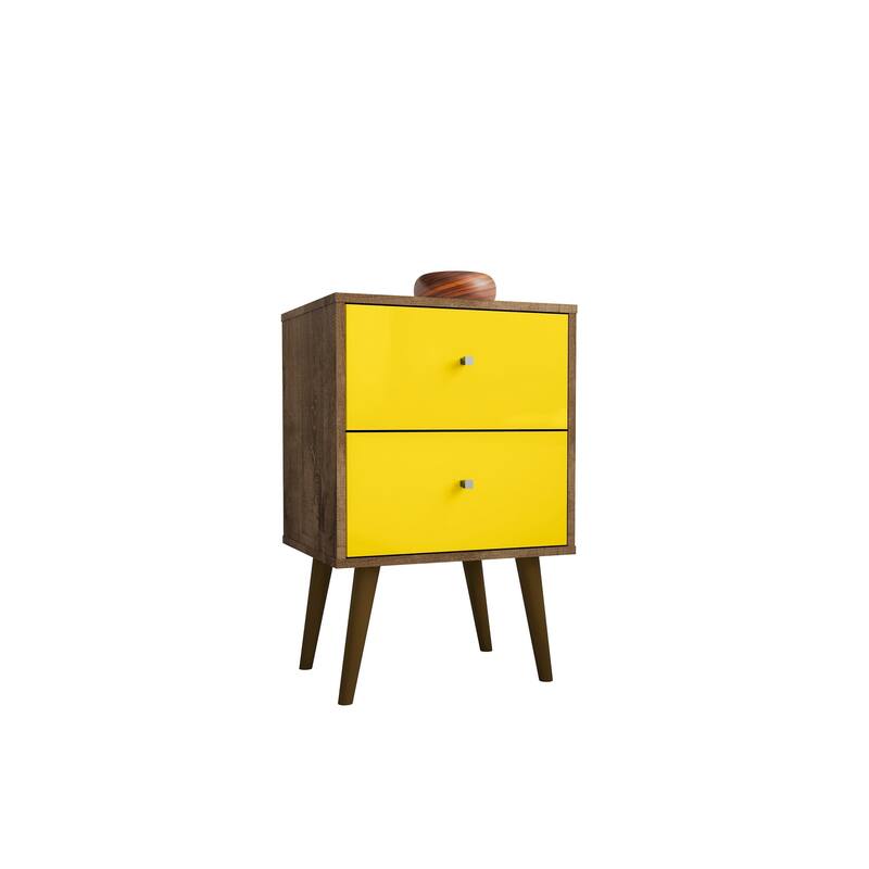 Modern 2-Drawer Nightstand in Rustic Brown and Yellow - Brown+Yellow