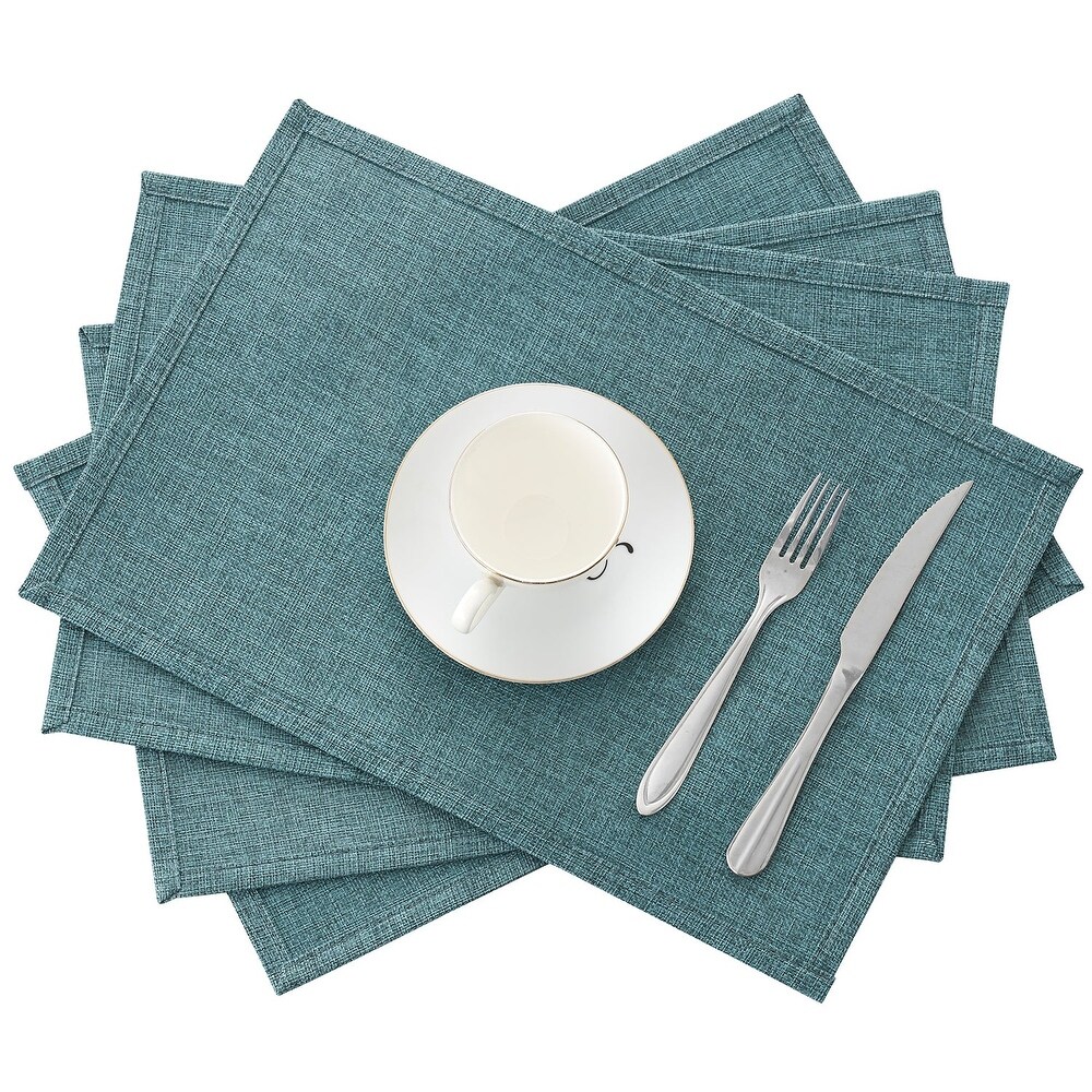YONOVO 6 Pack Faux Leather Placemats Set, Blue PU Dining Table Mats,  Wipeable Easy to Clean Stain Resistant Heat Resistant Waterproof Place Mats