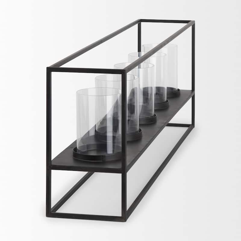 Cindy Matte Black Metal With Hurricane Glass 5 Candle Holder