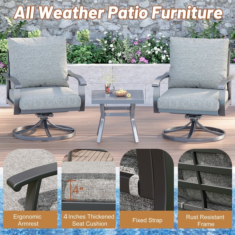 Erommy Patio Set: 360° Swivel Rockers, Sofa, Ottomans & Table – Outdoor Conversation Set for Poolside, Garden & Deck
