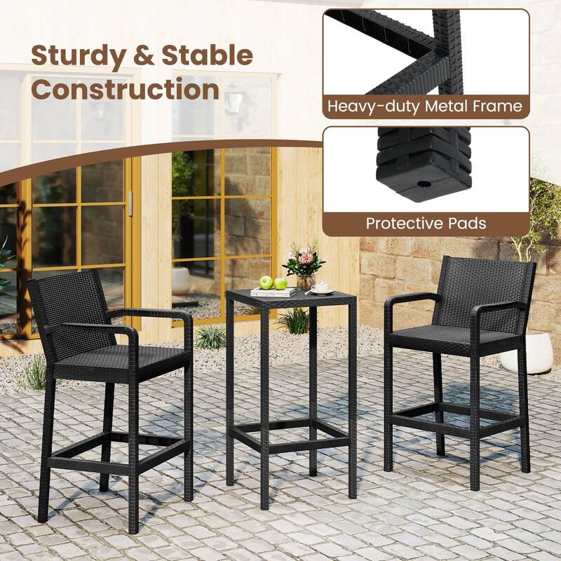 Costway 3 Pieces Patio Bar Set with 2 Stools & 1 Bar Table Curved - See Details