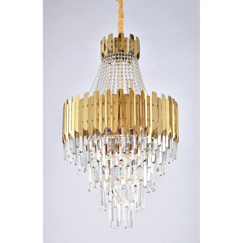 15-Light Gold Stainless Steel Chandelier With Clear Crystals