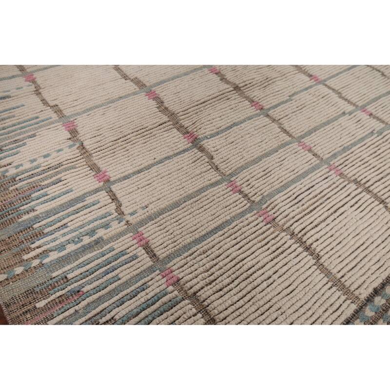 All-Over Moroccan Earth Tone Area Rug Hand-Knotted Wool Carpet - 7'11"x 10'7"