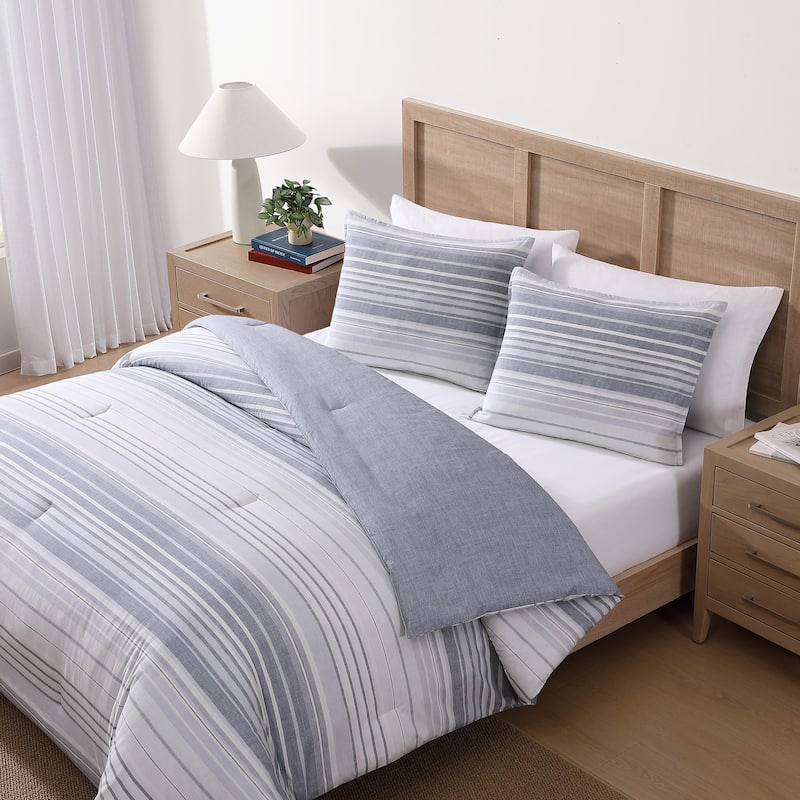 Tommy Hilfiger Bold Stripe Textured Cotton Grey Duvet Cover Set