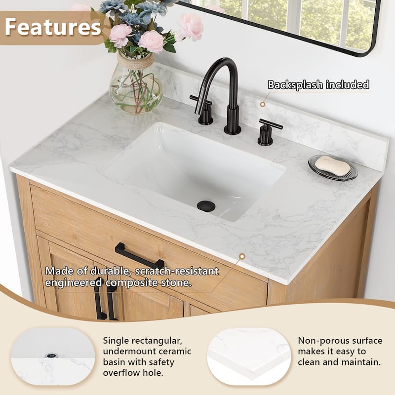 Altair Ceres Engineered Stone Vanity Top in Grain White Without Cabinet