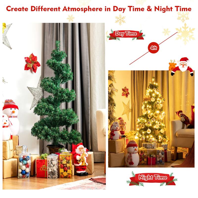 4FT Pre-lit Spiral Artificial Christmas Entrance Tree w/ Lights &