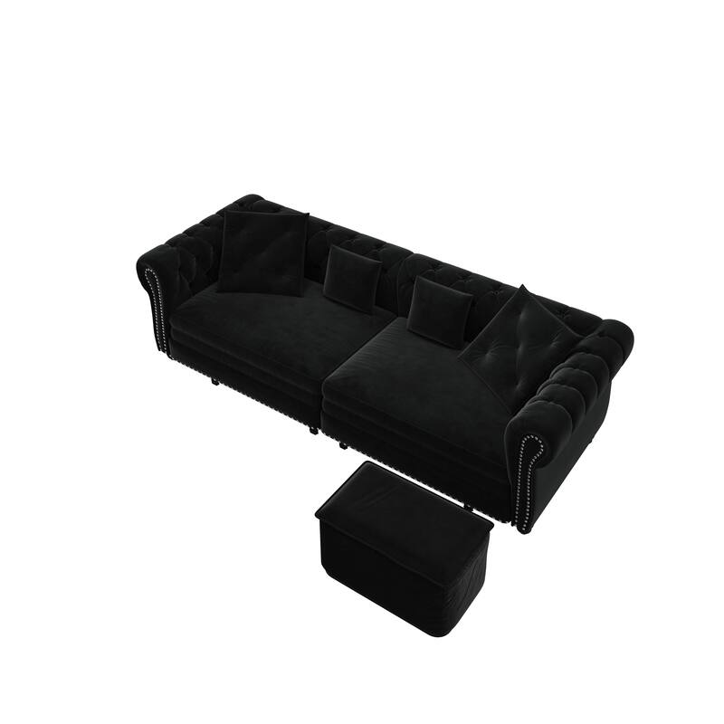 3-in-1 Pull-Out Sofa Bed, Convertible Sleeper Sofa, King Chaise Lounge,Velvet 3-Seater Sofa with Movable Ottoman