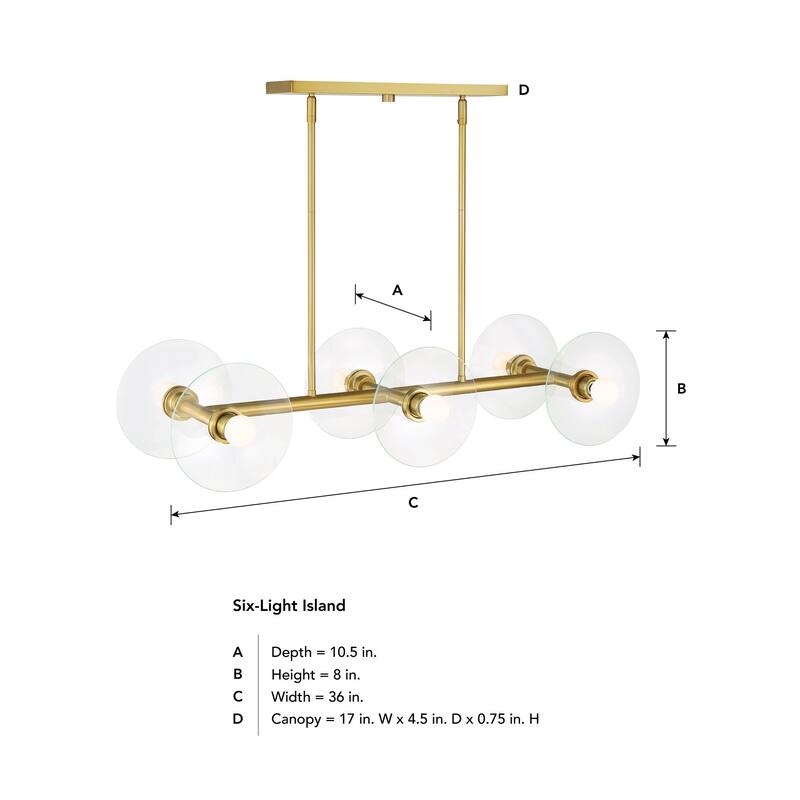 Litto 36 in. 6-Light Brushed Gold Modern Island Pendant Light