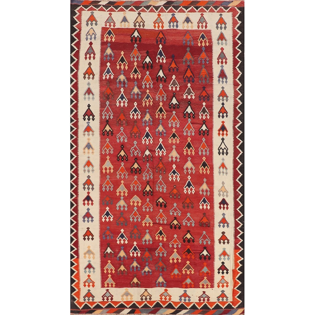 Kilim Qashqai Persian Vintage Rug Reversible Flatweave Wool Carpet - 5'6"x 10'0"