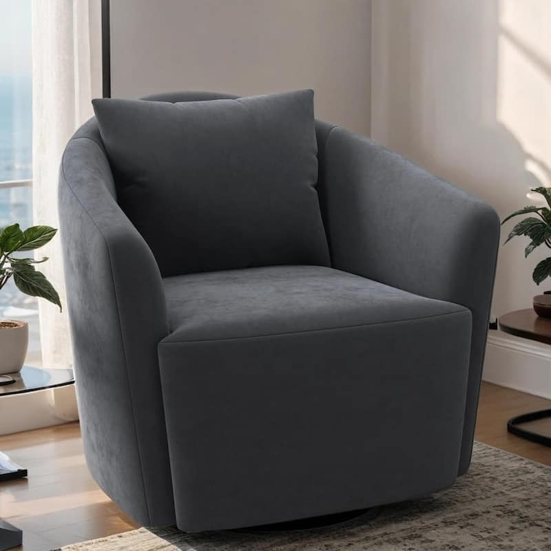 Modern Sofa Living Room Chair Upholstered Arm Chair with Plump Back Pillow - Grey