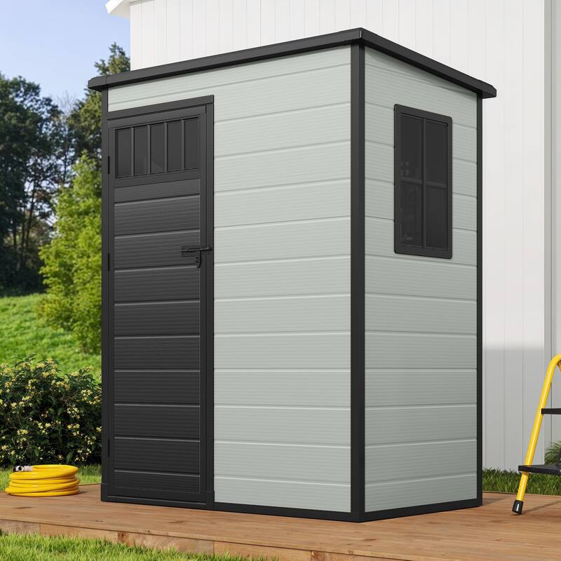 6x4.4 FT/5x3 FT Resin Storage Shed with Fence-Style and Side Windows