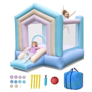 Gymax Kids Bounce House w/ Slide Basketball Rim Inflatable Basketball