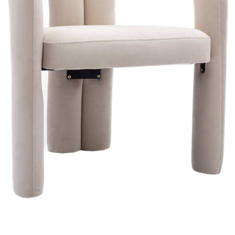 Set of 2 Beige Velvet Fabric Upholstered Armchair Dining Chair Barrel Side Chairs Accent Chair for Living Room Bedroom Kitchen