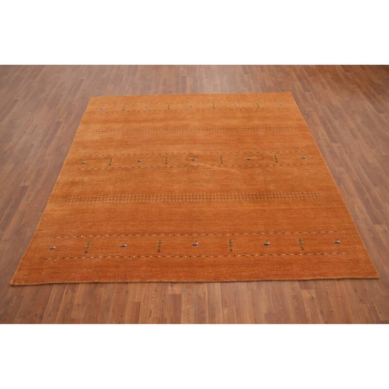 Hand Knotted Oriental 100% Wool Carpet Tribal Animal Pictorial Oranges & Rust Gabbeh Area Rug - 7' 11'' X 7' 10''