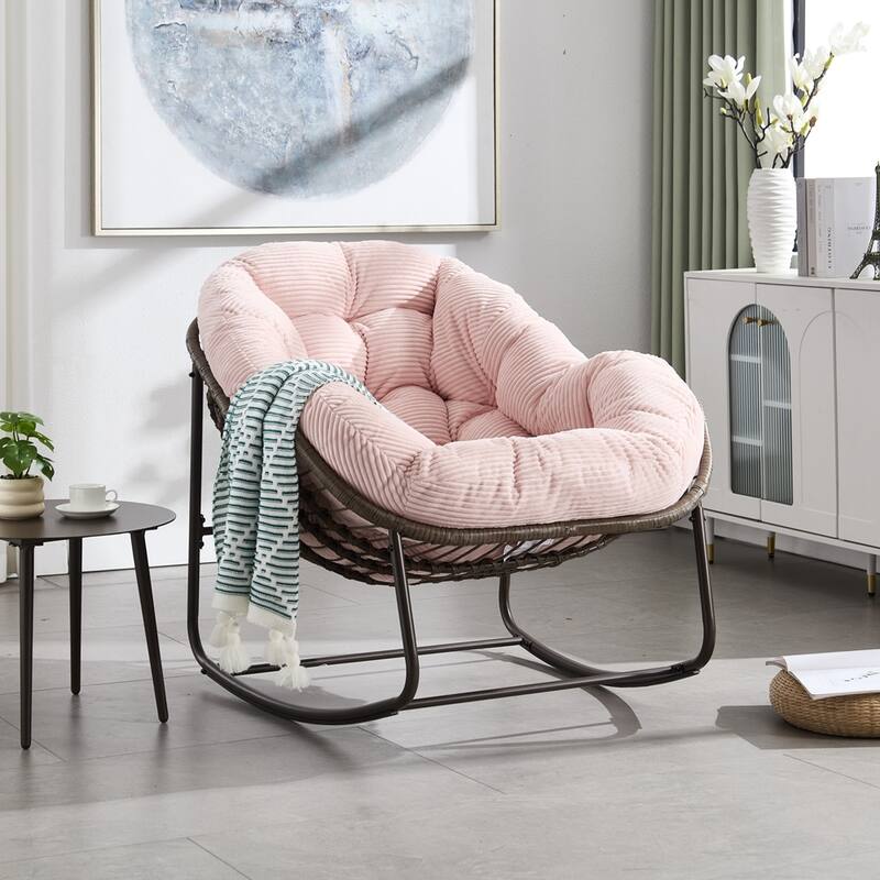 Rocker Recliner Chair Rattan Rocking Chair with Padded Cushion