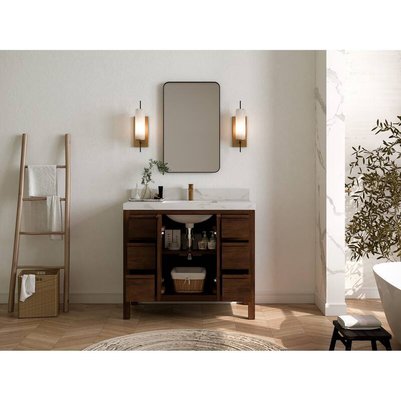 Willow Collections 42 in. W x 22 in. D Elizabeth Solid Teak Single Sink Bathroom Vanity with Countertop