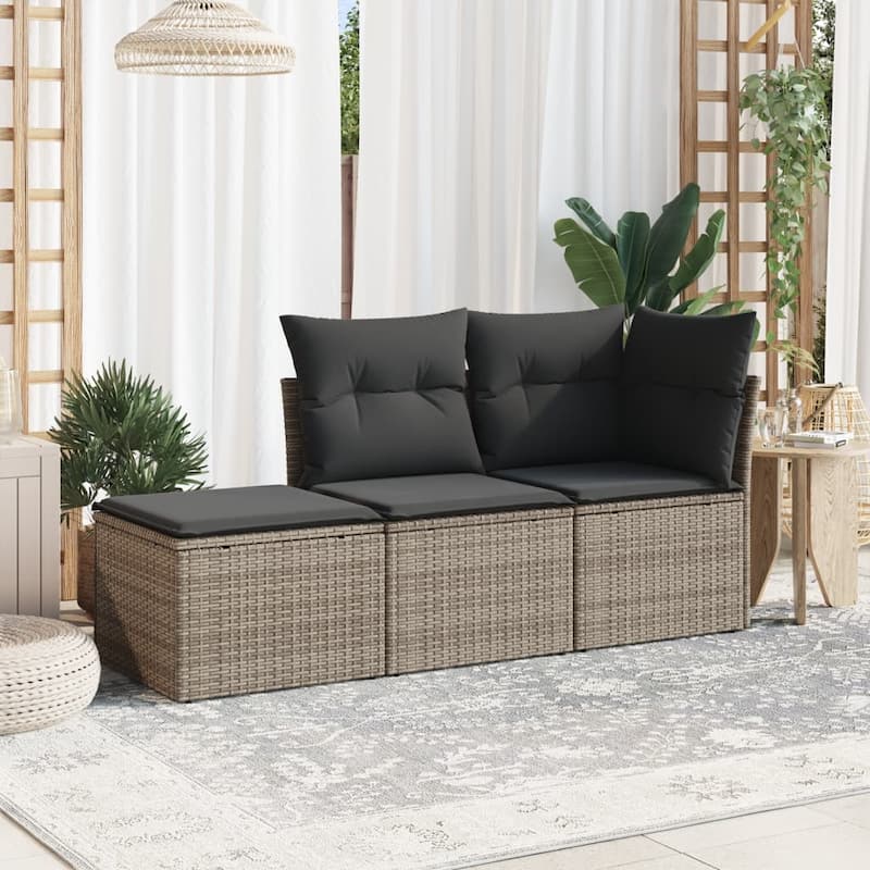 vidaXL Patio Sofa Set with Cushions Outdoor Furniture 3 Piece Poly Rattan - 21.7 x 21.7 x 14.6 - Gray