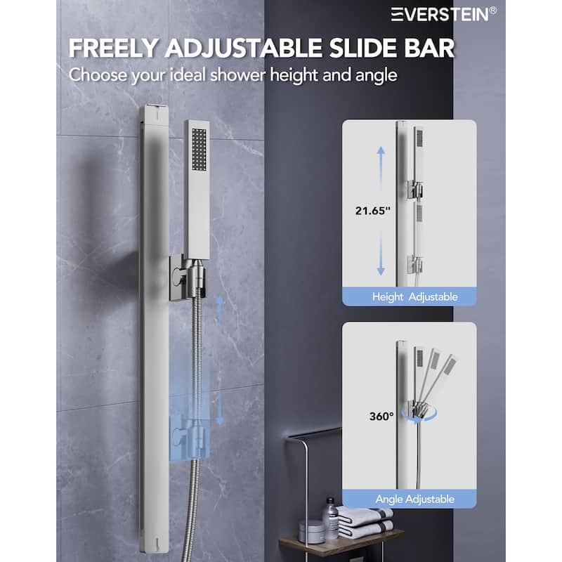 64 Color LED Mood Lighting Thermostatic Shower System with Slide Bar, 23" x15" Bathroom Shower Faucet Set - 22"x15"