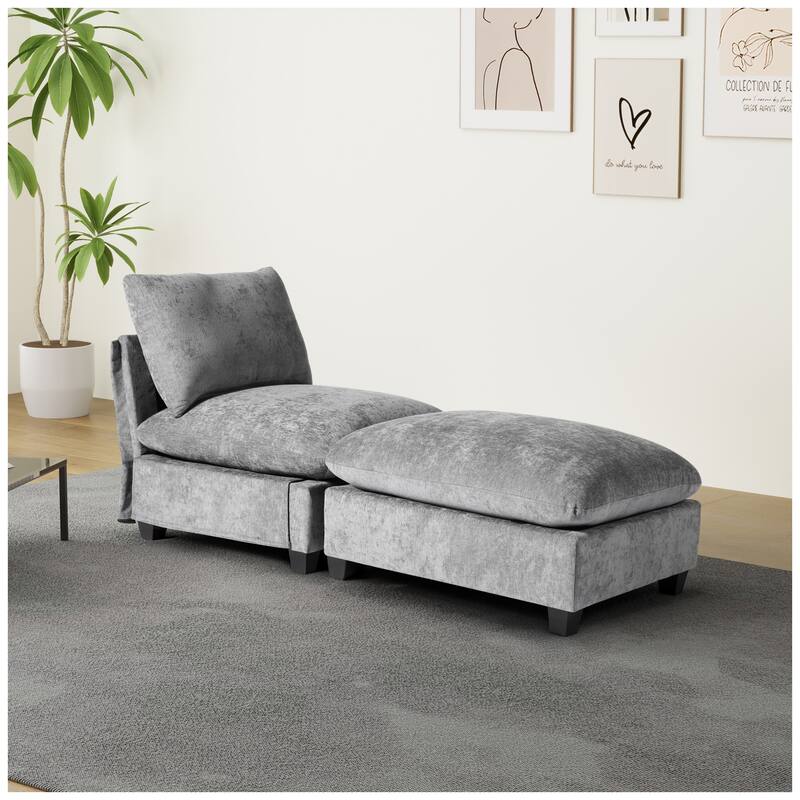 Lucca Chenille Upholstered Single Sofa Chair with Ottoman