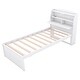 preview thumbnail 10 of 8, Twin Size LED Platform Bed with Trundle, Wooden Bed with Storage Headboard, Kid's Bed with Drawers, LED and USB Outlets, White