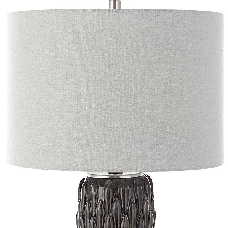 Ceramic Table Lamp with Drum Shade and Crystal Base - 26.5" - Mushroom Gray