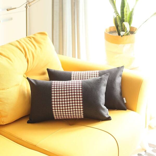Set Of 2 Yellow Mid Houndstooth Lumbar Pillow Covers